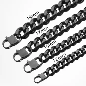 

Tisnium Stainless Steel 12mm 17mm Cuban Chain Black Waterproof Men's and Women's Necklace Jewelry Adjustable Tail Chain Choker