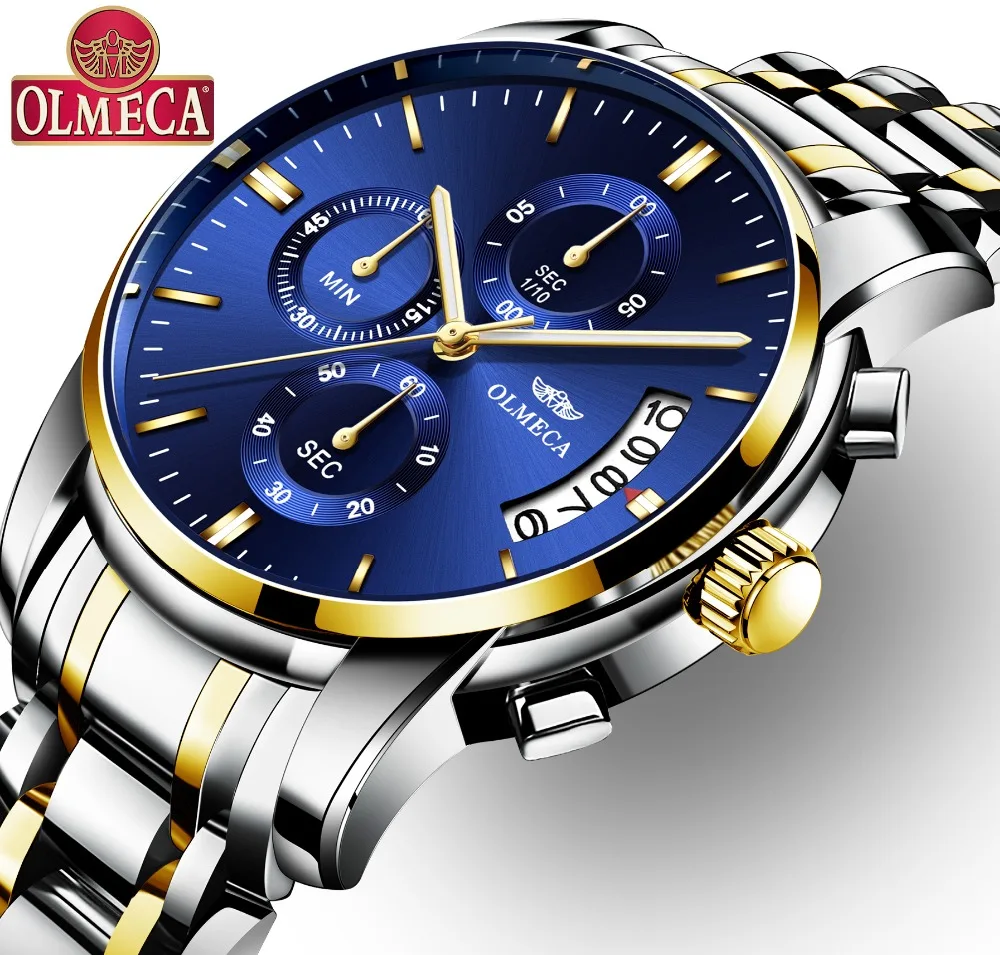 

OLMECA Brand Complete Calendar Wrist Watch Men's Watch Luxury Businessman Relogio Masculino Waterproof Watches Stainless Steel
