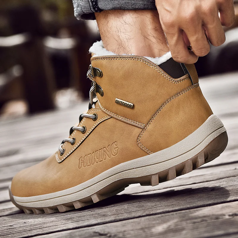 

2019 Winter Outdoor Men's Plus Velvet Thick Tooling Boots Non-slip Warm Cotton Shoes Fur One Mountaineering Snow Boot Size