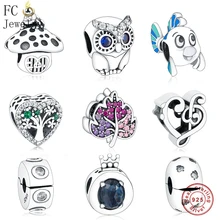 FC ювелирное изделие, браслет Pandora,, 925, серебряный лист, микро ПАВЕ, розовый, фиолетовый циркон, бисер, изготовление рефлексиона, Berloque