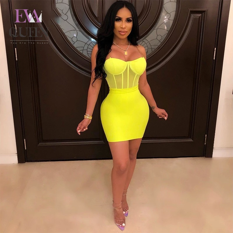 Женский комплект из двух предметов EvaQueen желтый однотонный облегающий сетчатый