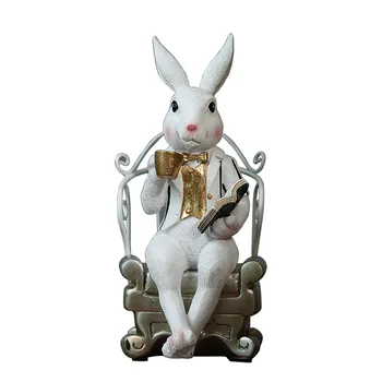 

Nordic Creative Cute Rabbit Statue Abstract Animals Bunny Art Sculpture Resin Craft Study Home Decoration Living Room R3088