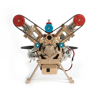 

Full Metal V2 Double-cylinder Automobile Mini-engine Metal Assembly Model Toy Intelligence-improving Teaching for For Gift