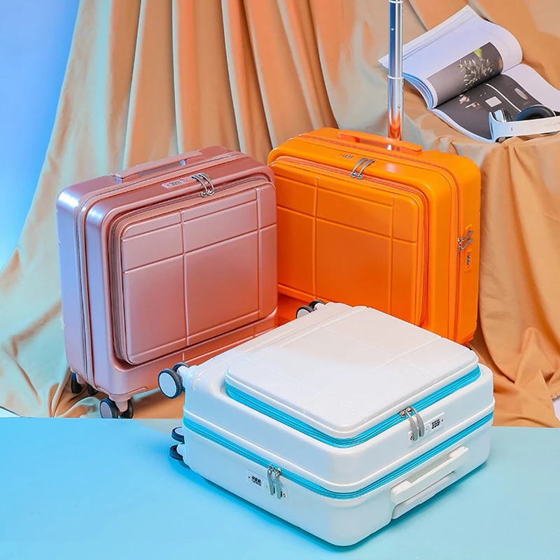 18 inch women Front opening laptop bag Rolling Luggage trolley case Travel bag rolling luggage trolley folding luggage trolley