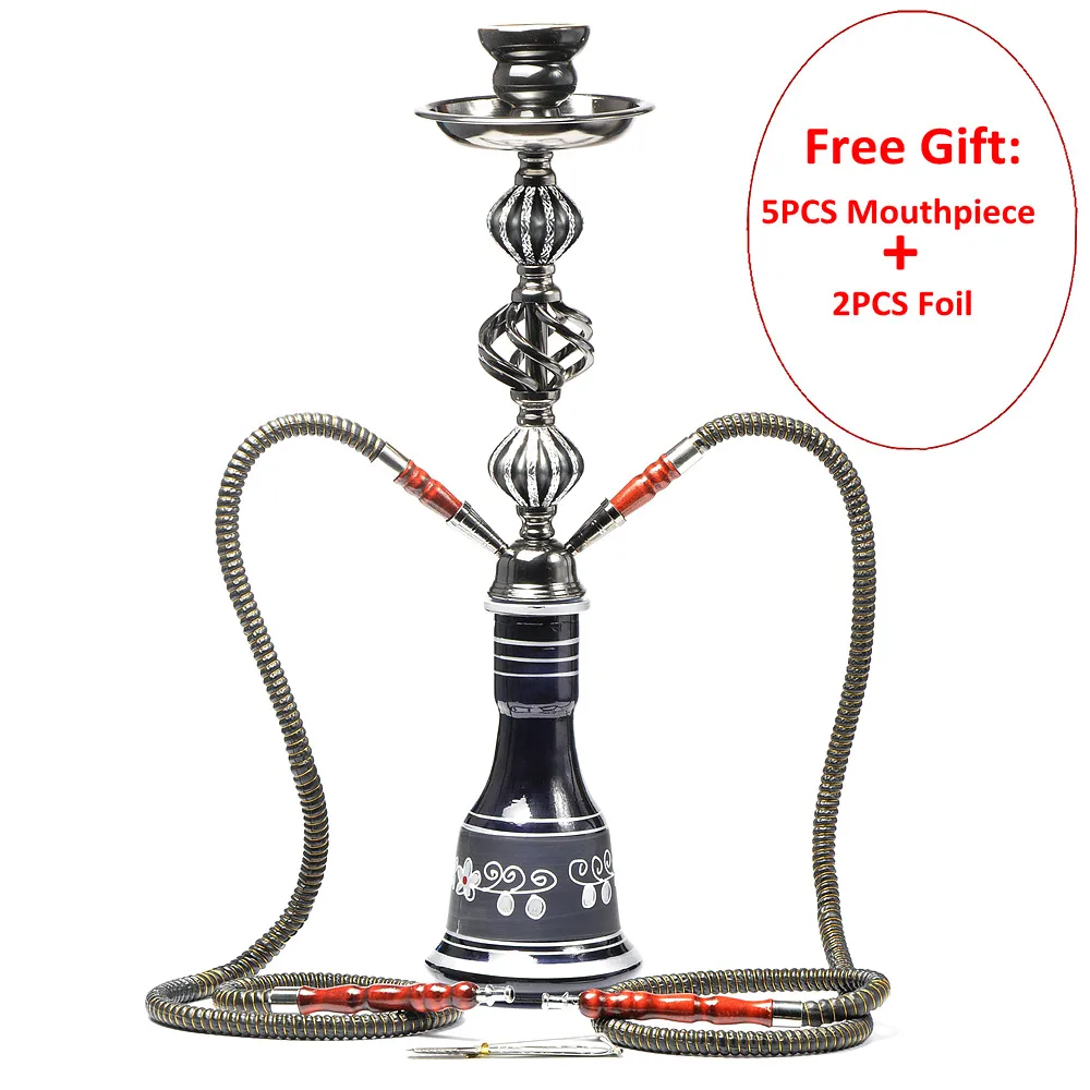 Black Стеклянная трубка для кальяна наргиле Cachimba Waterpijp Sisha двойной шланг Chicha с наргиле аксессуары шланг чаша для угля щипцы - Цвет: Black