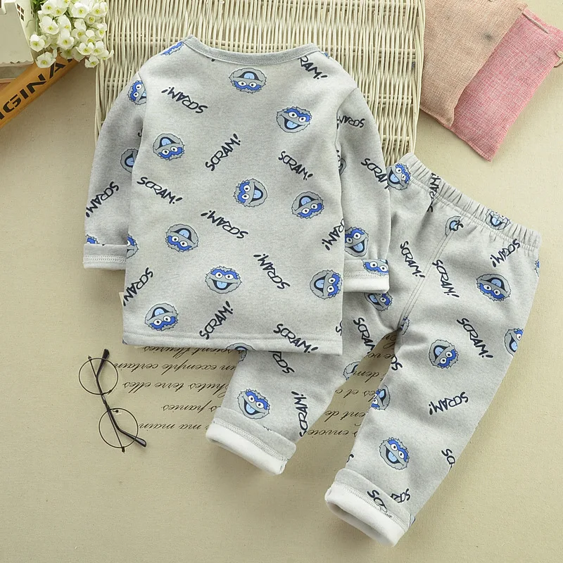 

2Pcs/set Baby Boy Gril Thermal Underwear Kids Cartoon Warm Underwear Children's Winter thicken Warm Clothes Plus Velvet Pajamas