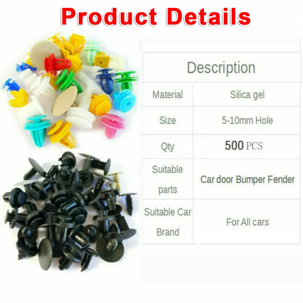 Mixed 500Pcs Car Door Panel Bumper Fender Fastener Retainer Rivet Push Pin Clip