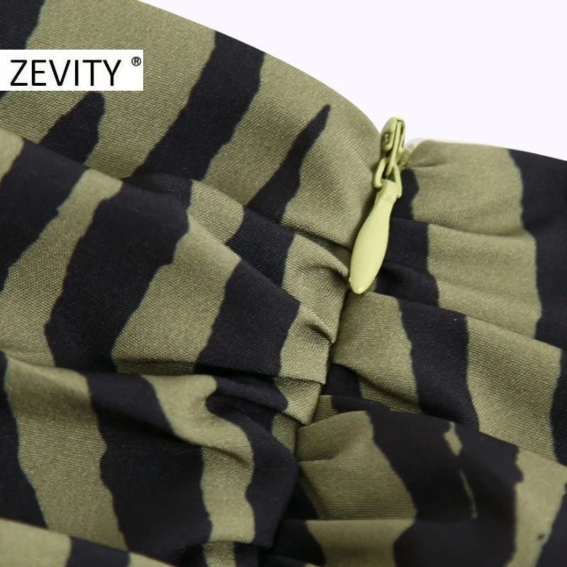 ZEVITY New Women animal pattern print pleated asymmetrical skirt faldas mujer female back zipper chic hem ruffles skirts QUN693