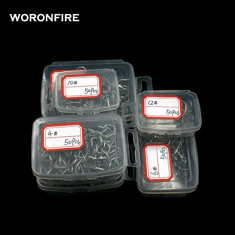 

50pcs/box Fishing Hooks High Steel Carbon Material Treble Fishing Hook Round Folded Saltwater Bass 4# 6# 8# 12# Barbed Hooks