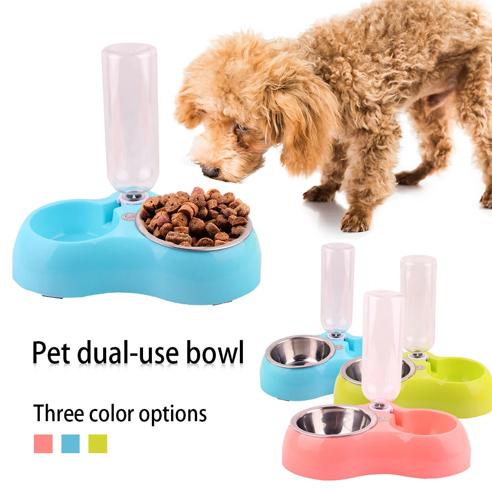 

Dog Cat Double Bowl Automatic Pet Feeder Water Dispenser Cat Dog Drinking Bowl Stainess Steel Dish Pet Feeding Watering Bowl