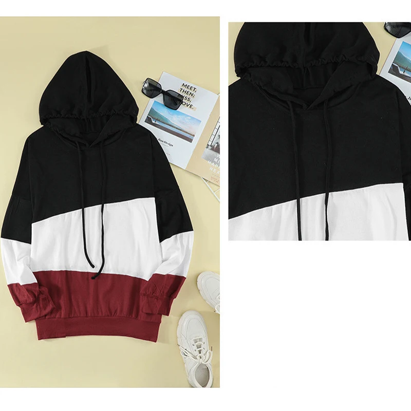 Fioncrow Women Plus Size Pullover Hoodie Colorblock Striped Long Sleeve Hooded Sweatshirt With Hood Autumn 2021 Women's Clothing