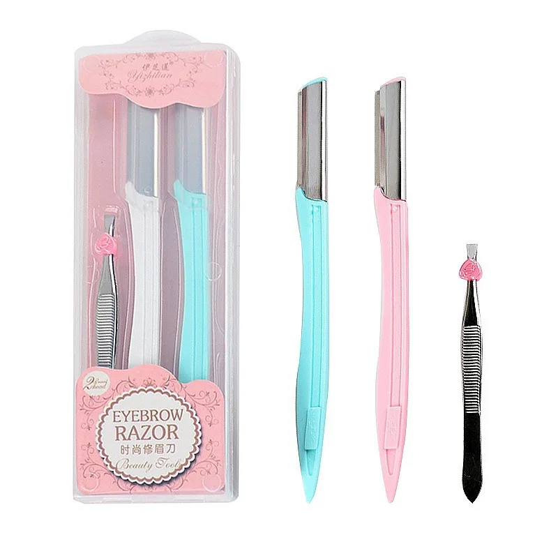

3pcs/set Eyebrow Trimmer Face Hair Razors Women Eyebrow Shaver Hair Removal Makeup Tool Folding Brow Shaver With Eyebrow Tweezer