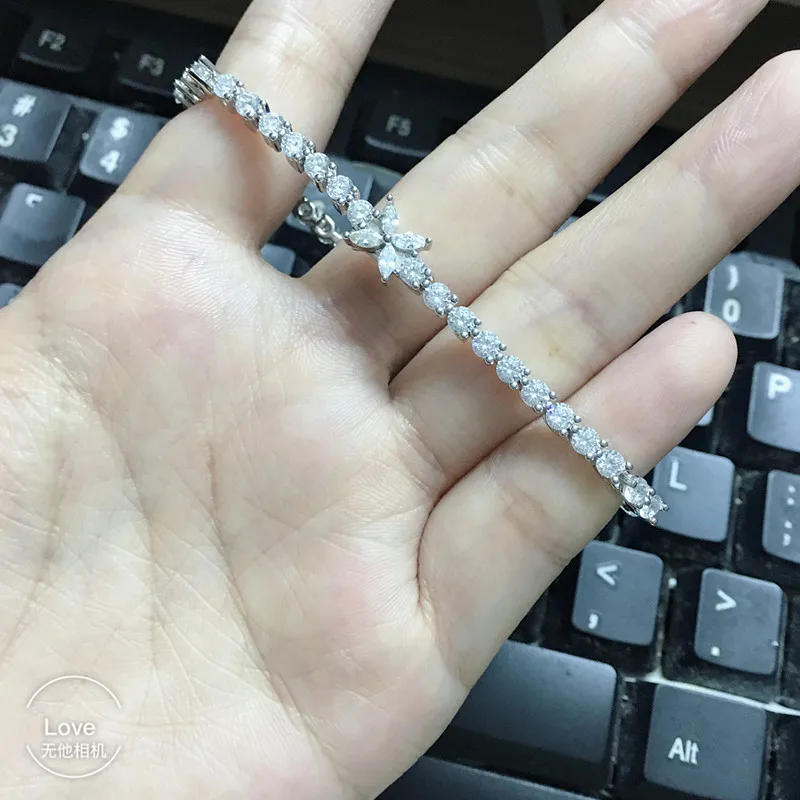 Горячий S925 Серебряный Розовый циркон лошадь глаза камень браслет для девочек цветочный дизайн буквы T браслет для женщин Свадебная вечеринка ювелирные изделия