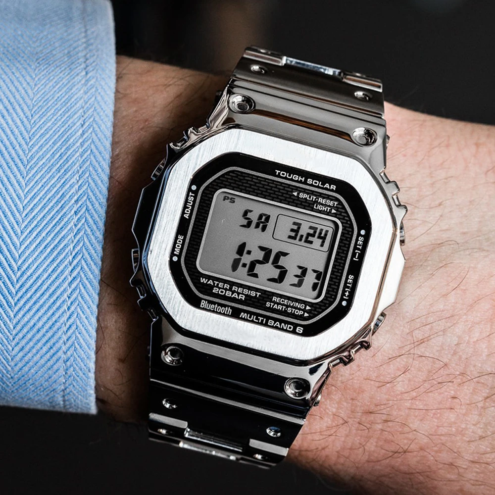 DW5600 GW-M5610 титановый сплав серебряные часы набор ремешок для часов ободок/чехол металлический ремешок супер светильник