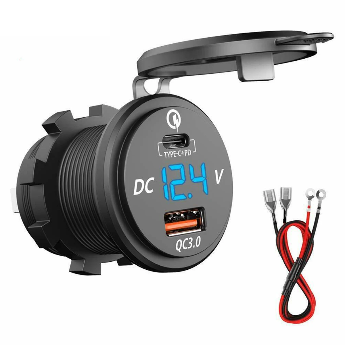 

SOONHUA 12/24V Dual USB Charger PD QC 3.0 Charger Socket Adapter with LED Voltmeter Waterproof For Car Motorcycle Boat