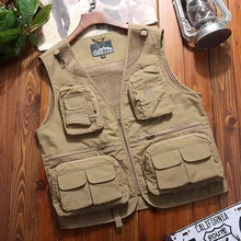 Открытый жилет Лето мульти-карманы свободный-Fit среднего возраста мужской жилет Повседневный жилет тонкий без рукавов Большой размер жилет