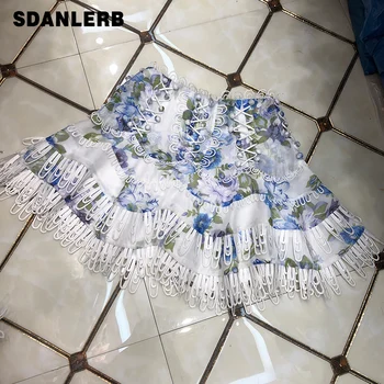 

Women's Skirt 2020 Summer New French Temperament Printed Dance Short Skirt Tassel Lace Mini Skirt Mujer Female Clothes