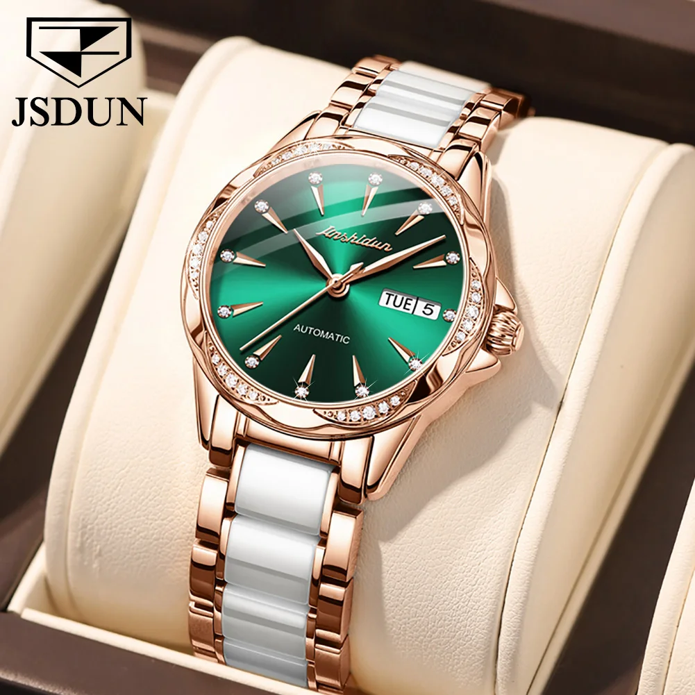 Watches Mechanical-Watch Ceramics-Strap Rose-Gold Stainless-Steel Women Luxury JSDUN