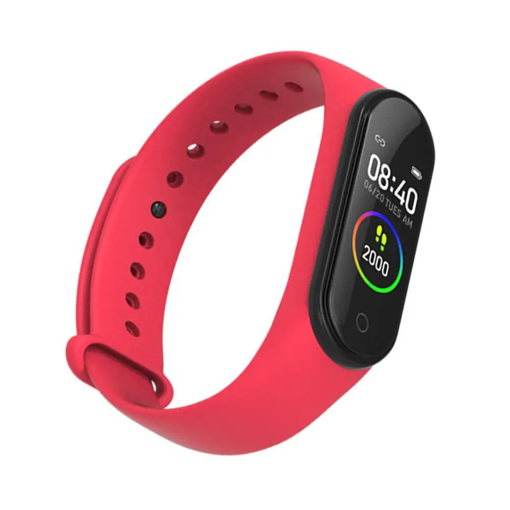 Red Умный Браслет M4, цветной экран, смарт-браслет, фитнес-браслет, Bluetooth, спортивный, водонепроницаемый, смарт-браслет, мониторинг сна, спортивные часы - Цвет: Red