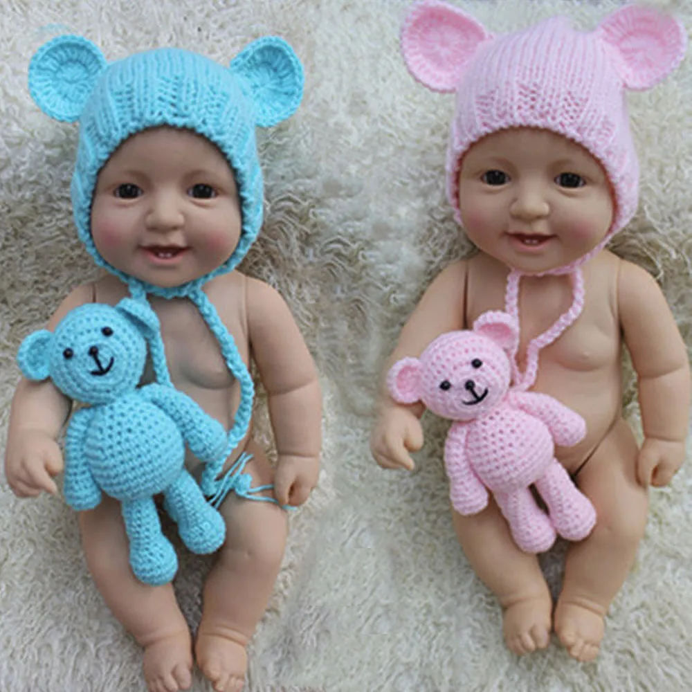

2pcs Newborn baby hat doll set winter cap for kids Stretchy Knit Baby caps bonnet enfant+doll Trousers Costume Photography Props