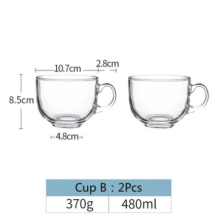 Cup B 2Pcs Прозрачная Бессвинцовая стеклянная чашка молочная овсянка для завтрака кофейная кружка утолщенная теплоизоляция анти-скальдинг простота бытовой - Цвет: Cup B 2Pcs