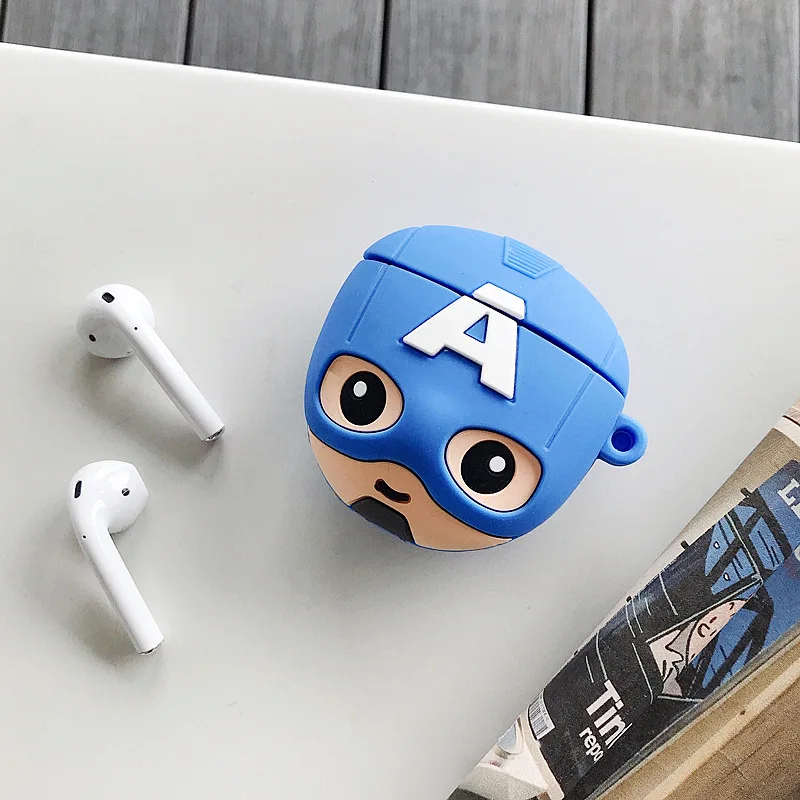 Милый чехол для AirPods силиконовый bluetooth наушники чехол для Airpods 2 Мультфильм защитный чехол 3D Дизайн Marvel Капитан Америка