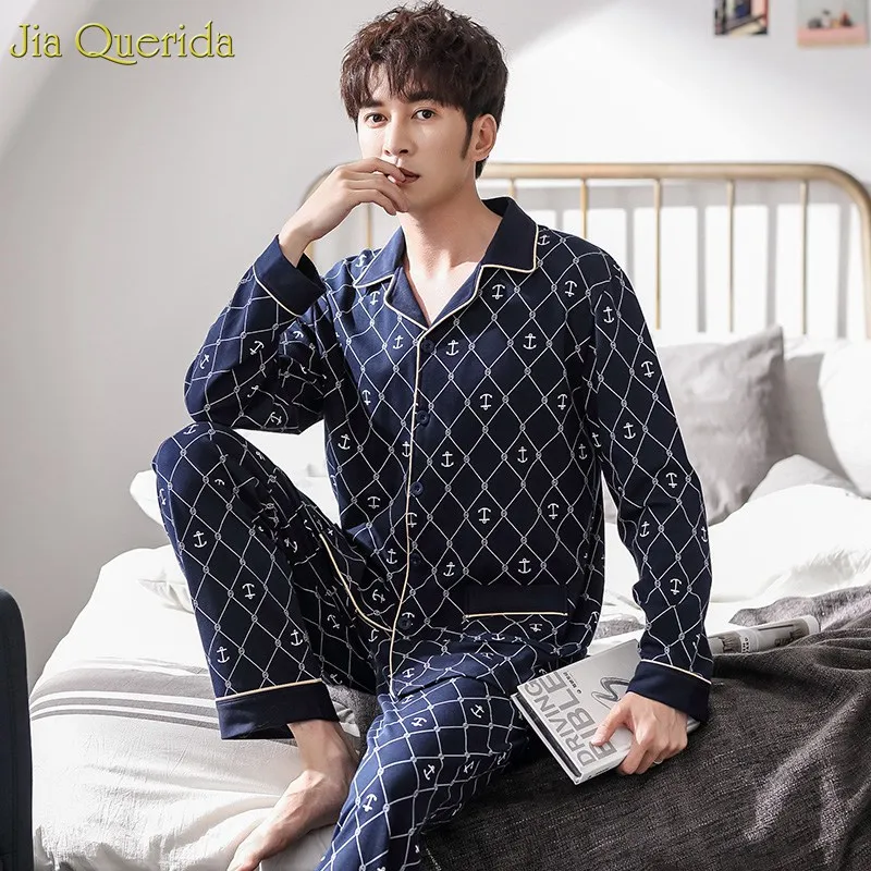 Conjunto de pijamas Cárdigan para hombre elegante ropa de dormir 100% algodón de ocio de manga larga Panst pierna ancha hombre Pjs ropa de dormir Ropa interior y