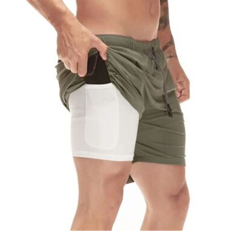 

New Arrival Summer Double-Deck Men's Fitness Bodybuilding Breathable Quick Drying Short Gym Men Casual Joggers Shorts