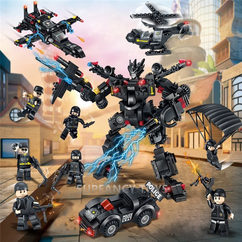 

700Pcs City Police Robot Toy SWAT Truck Car Model Bricks LegoINGLs Playmobil Building Blocks Sets Educational Toys for Children