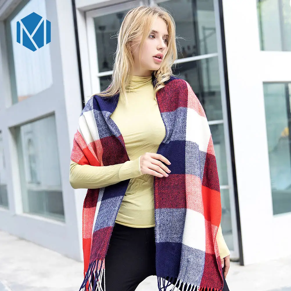 Red Lattice H miya Mona Модный женский шарф, шерстяной теплый кашемировый зимний шарф, Женская шаль, Клетчатое одеяло, элегантный шарф для женщин - Цвет: Red Lattice