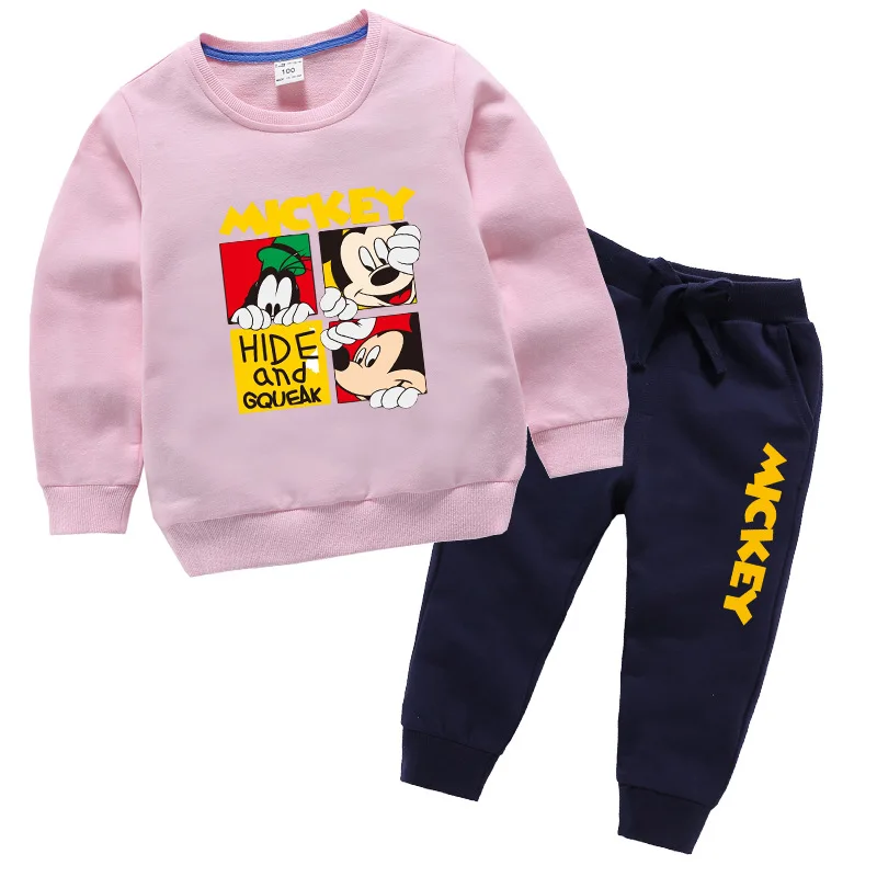 Костюмы для детей на осень и зиму новая детская одежда модный детский свитер с длинным рукавом Брюки Удобные укороченные штаны костюм для мальчиков, девочек - Цвет: Pink-navy