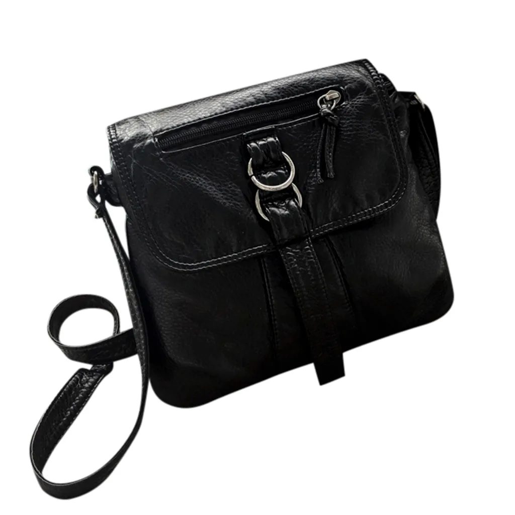 

Fashion Women's Bag 2019 Solid Color Large Capacity PU Leather Shoulder Bag Wild Retro Messenger Bag Small Women Handbag 1206