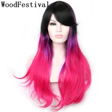 WoodFestival женские термостойкие синтетические парики с челкой черный до розово-красный длинный парик для косплея