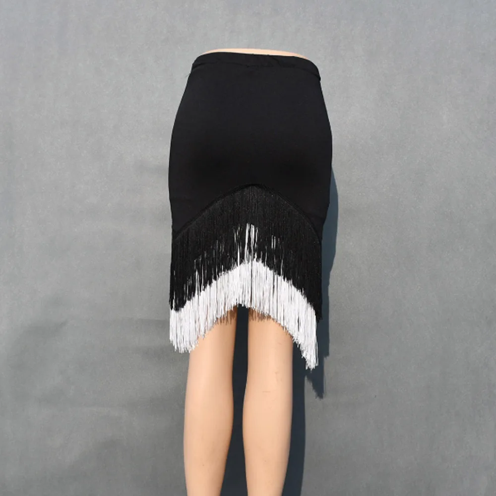 Женский, черный юбка с бахромой Высокая талия стрейч Тонкий Bodycon рюшами юбка с бахромой для латиноамериканских танцев, Одежда для танцев для ассиметричное вечерние юбка