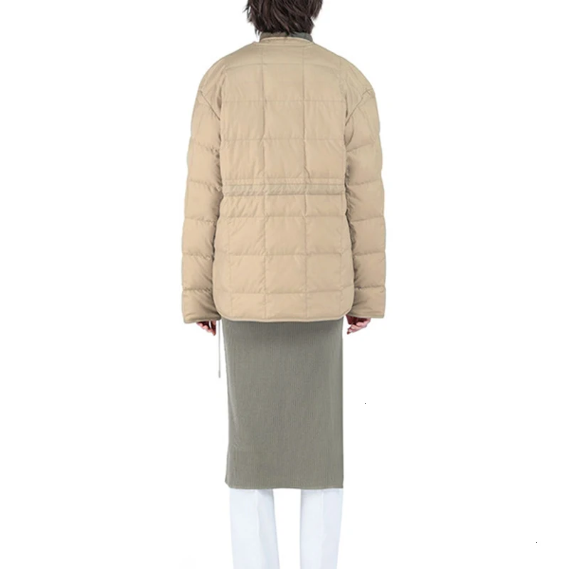CHICEVER повседневные клетчатые свободные хлопковые пальто для женщин с О-образным вырезом и длинным рукавом на шнуровке парки куртки Женская одежда Новинка
