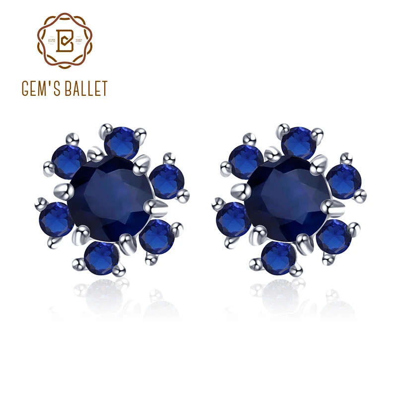 Женские серьги пусеты GEM'S BALLET из сапфирового драгоценного камня стерлингового