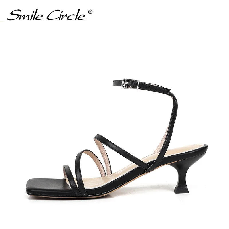 

Smile Circle/2020 Summer Women Sandals High Heels Best Street Look Females Square Head Open Toe Slip-On Strappy Sandals Women