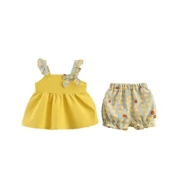 

2PCS WLG Girl Clothes Kids Summer Strap Shirt and Dot Printed Short Set Baby Girl Casual Outfits