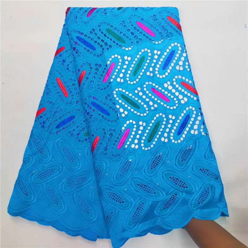 HL!African yellow blue lace fabric cotton latest chiffon Switzerland lace in Switzerland with stones for men women!J10709 - Цвет: Синий
