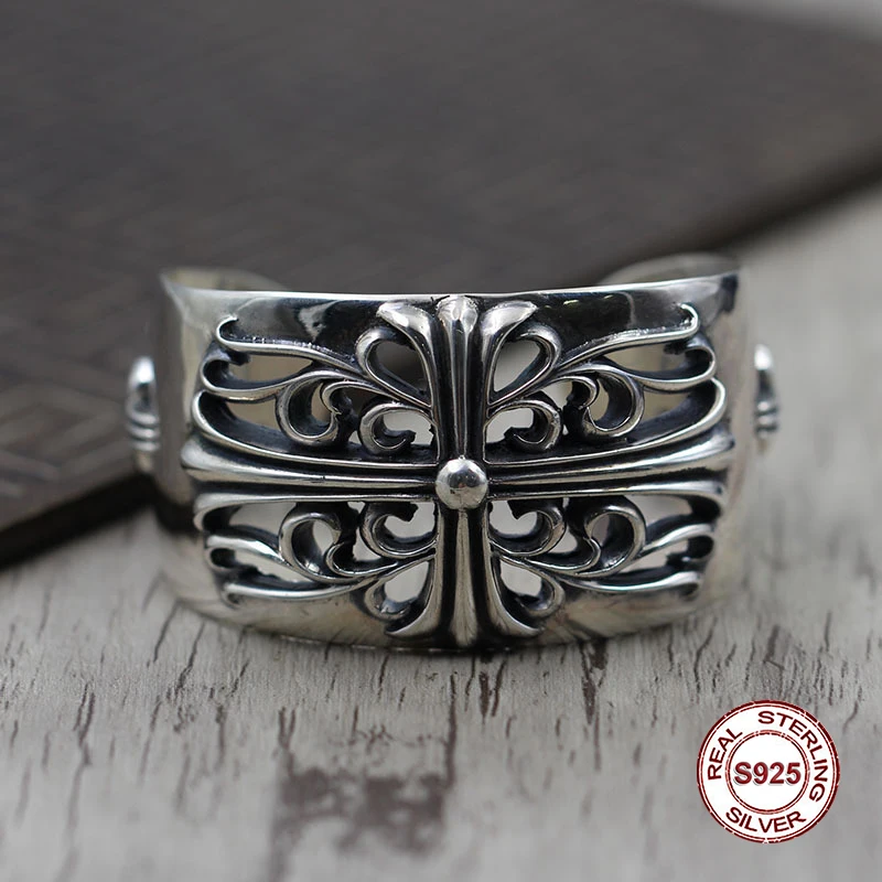 

Men's bracelet in Sterling Silver Personality complex crusader domineering hollow open Classic simple punk style Send a gift