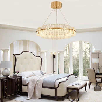 

Living Room LED Chandelier Luxury Modern Crystal Lamp Double Layer Hanging Cristal Lustre Dining Room Gold Lighting