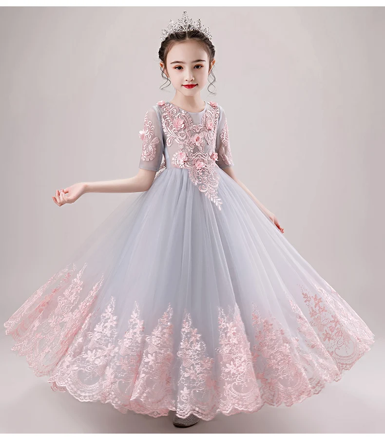 Flower Girl Dress Princess Baby Kids Floral Lace Tutu Gown Wedding Formal Party 