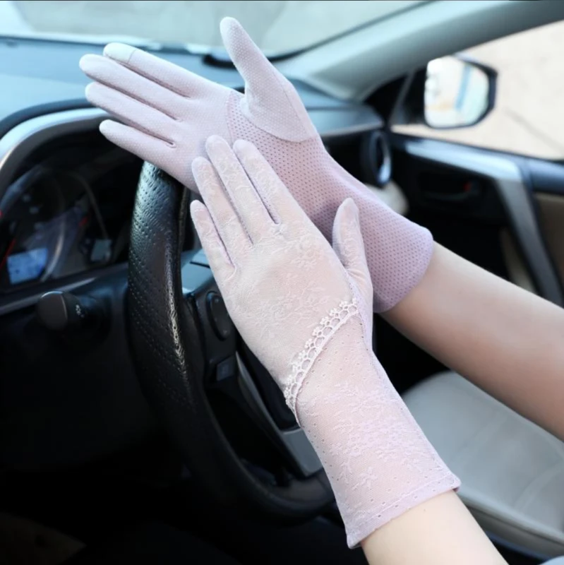 Gloves Cool Lace Gloves Ladies Fashion Summer Long Ice Silk Thin Lace Gloves Anti-Ultraviolet Driving Touch Screen Mittens