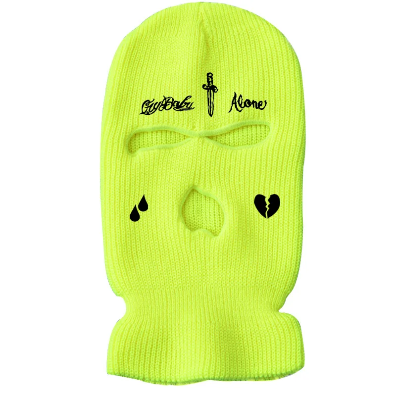 2021 New Winter Warm Ski Mask Hats 3-Hole Knit Full Face Cover Balaclava Hat Unisex Funny Party Embroidery Beanies Riding Caps skully hat men's Skullies & Beanies