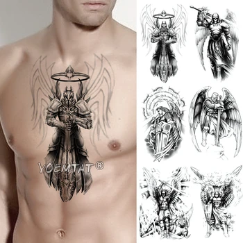 

Viking Samurai warrior Temporary Tattoo Sticker Ares Mars Waterproof Tatto Hero Wings Body Art Arm Fake Tatoo Men Women