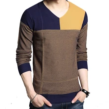 Осенний повседневный мужской свитер с v-образным вырезом, в полоску, приталенная трикотажная одежда, модная одежда, сшитый цвет, хаки, зеленый, мужской свитер J759