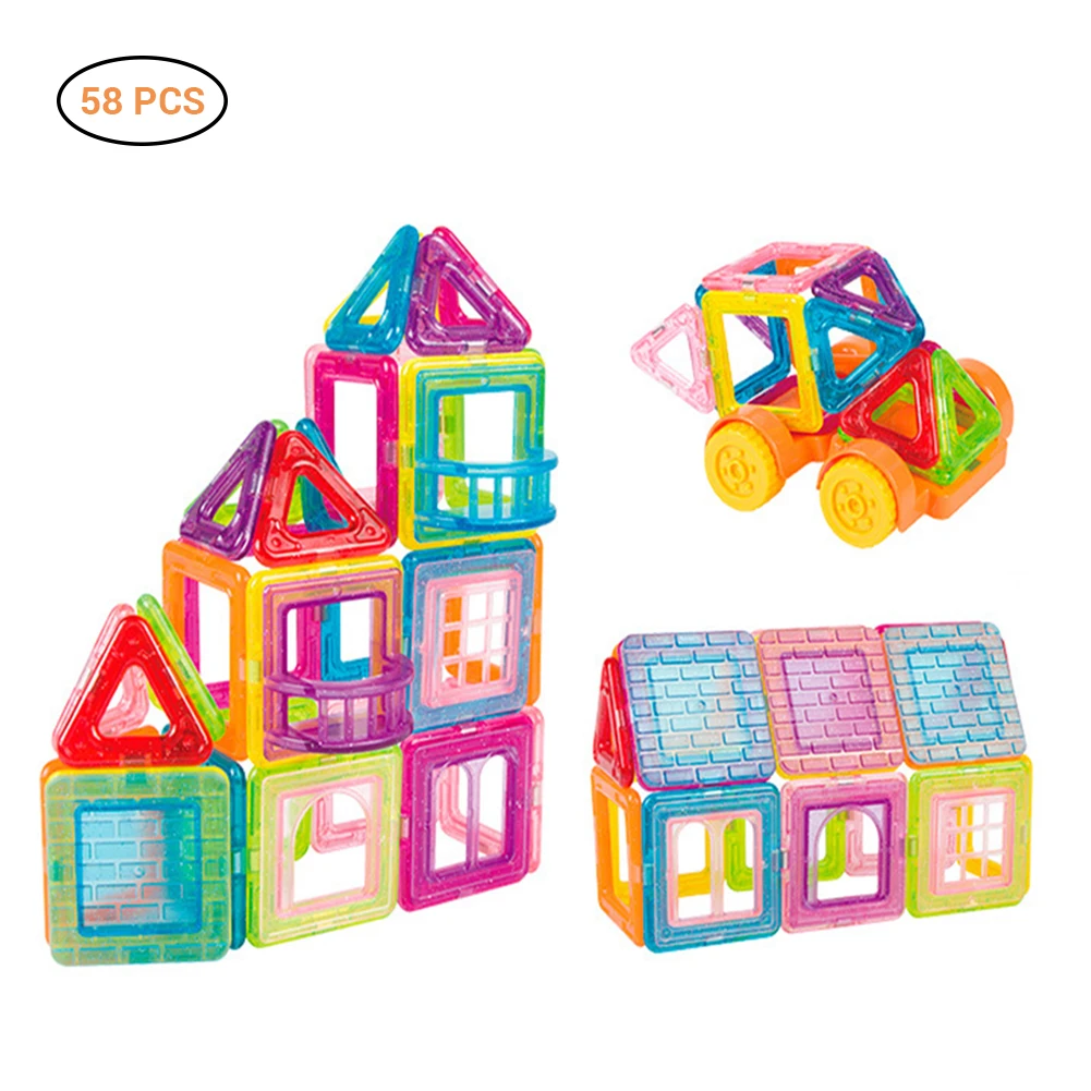 56Pcs Mini Magnetic Block Toy Stacking DIY Building Model Construction Magnet Designer Educational Toys For Kids Gift #40 | Игрушки и