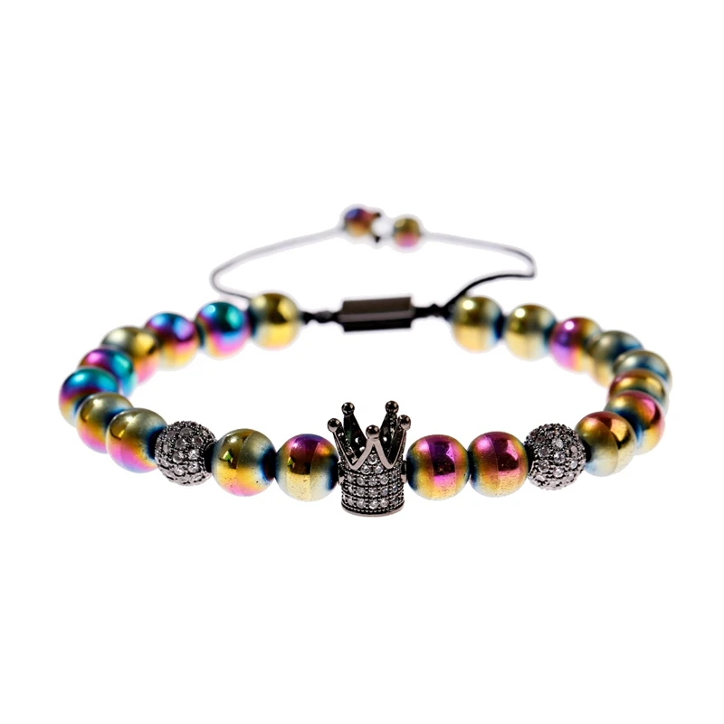 Classic Luxury Men Bracelets&Bangles CZ Zircon Crown Colorful Stone Beads Macrame For Women Jewelry Bileklik