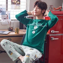 Весенняя и Осенняя 6535 Хлопковая пижама мужская Тонкая Домашняя одежда с длинными рукавами, верхняя одежда, мужской комплект для молодых и средних лет, японская Корея