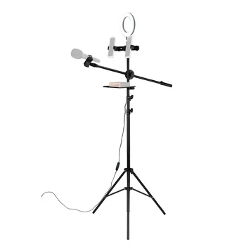

Selfie Ring Light with Tripod Stand & Double Cell Phone Holder & Mic Stand & Multi-function Plate for Live Stream / Makeup